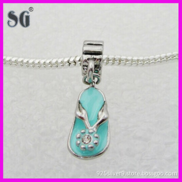 925 sterling silver light teal enamel dangling sandals with clear cz pretty charms